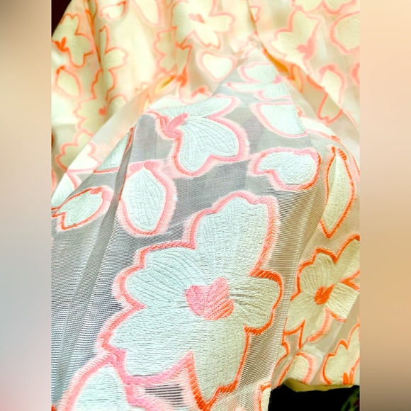 ✨ Eloquii✨ A Line Midi Skirt W/High Sheen Blush Embroidered Floral Overlay - Picture 9 of 14